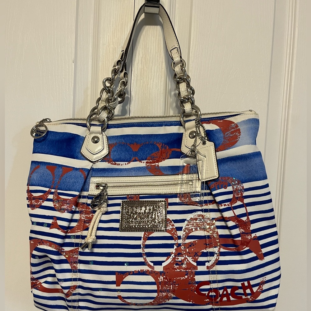 Coach Poppy Sequin Nautical Stripe Large Bag Purse 16970